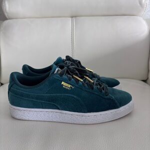 Puma Womens Basket Classic Velvet Lace Up Sneakers Shoes Green 7.5